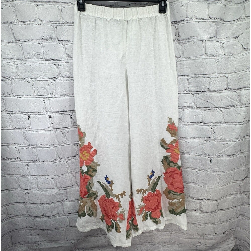 Greek Archaic Kori Wide Leg Pants Women's M Ivory Linen Coastal Festival Boho